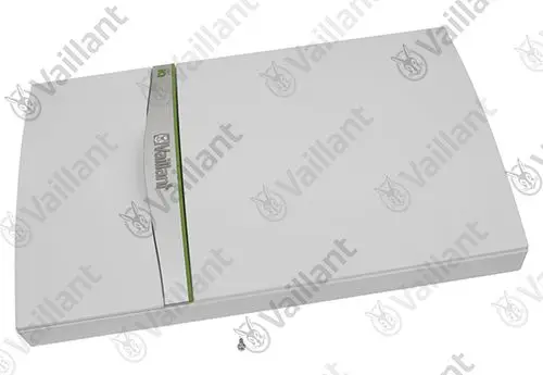 Weißes Gehäuse mit Vaillant-Logo, flache Oberflächenoptik und grüne Linie. Geeignet für Montage in Heizungsanlagen.